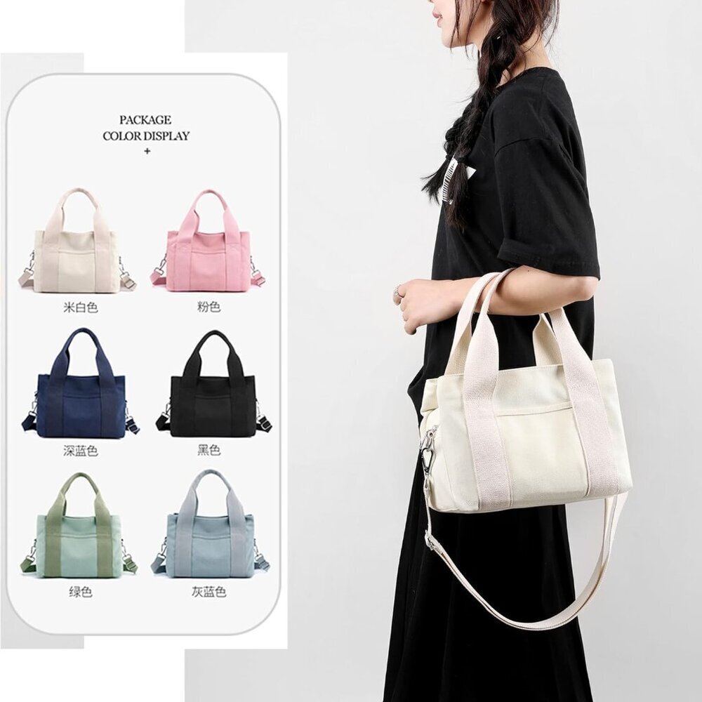 Canvas Crossbody Bag Women Small Multi Compartment Tote Purse for Daily Use - Picture 7 of 8